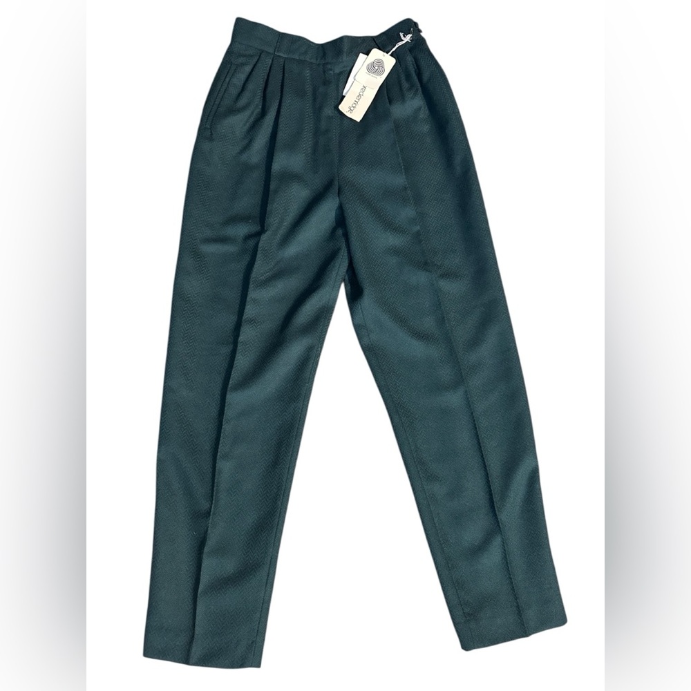 Vintage Breckenridge Wool Herringbone Pleated Trousers Forrest Green. Size 14